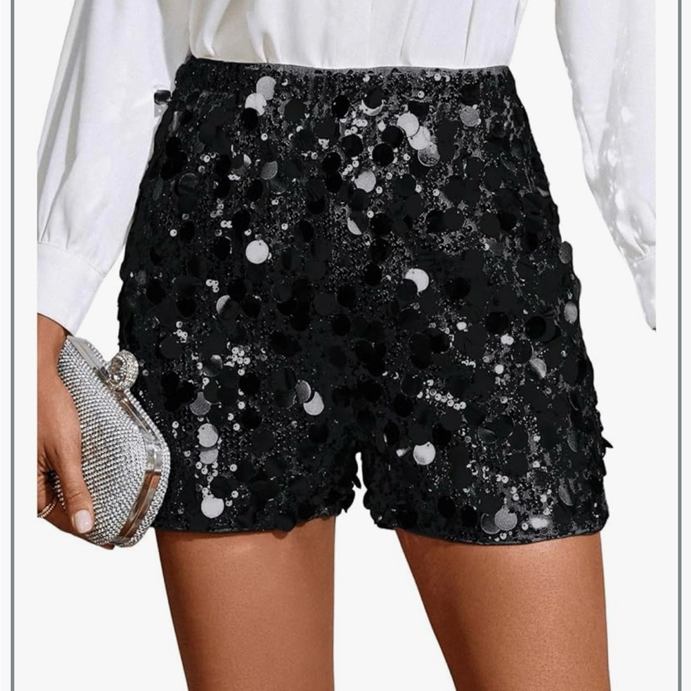 Sequin Black Women's Shorts Large Elastic Waist Party Mini Shorts